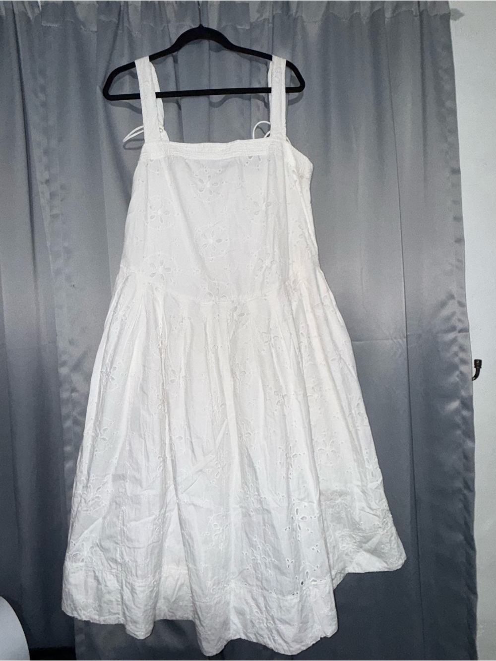 Free People White Eyelet Midi Dress - Square Neck & Wide Straps - Picture 2 of 7